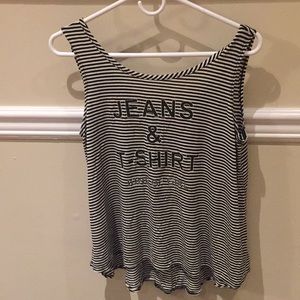 Striped black and white tank with saying